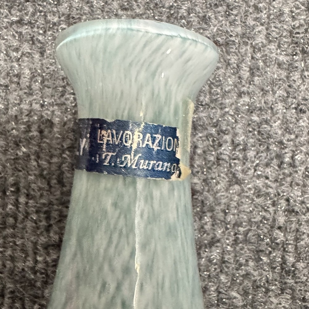MURANO LAVORAZIONE ART GLASS BUD VASE SKY BLUE GREEN WHITE SWIRL PATTERN - Picture 12 of 12